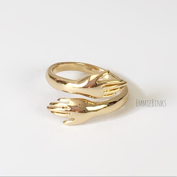 ✨3for$38✨ New 18KGP ‘Self Love’ Hugging Hands Adjustable Bypass Ring Gold Silver - Picture 6 of 16